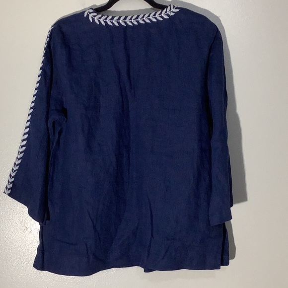 JM Collection Blue Linen Blouse - Picture 2 of 7